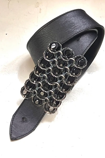 Vintage Neiman Marcus Noir Jeweled Buckle Leather Belt Selected by Anna Corinna