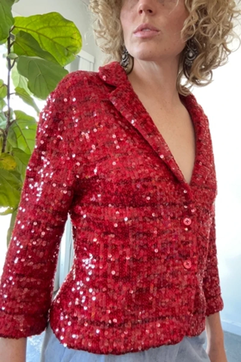 Iisli Red Sequin Knit Blazer Selected by The Curatorial Dept.