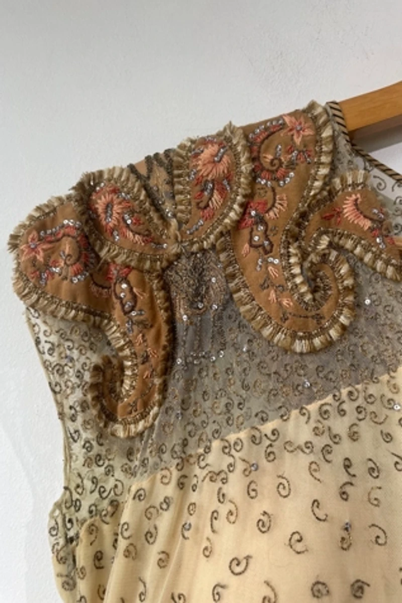Vintage 1940's Brown Paisley Embellished Party Dress Selected by The Curatorial Dept.