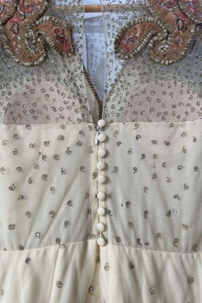Vintage 1940's Brown Paisley Embellished Party Dress Selected by The Curatorial Dept.