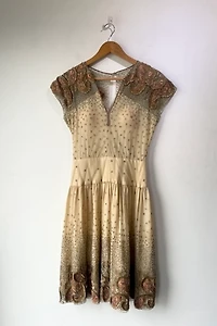 Vintage 1940's Brown Paisley Embellished Party Dress Selected by The Curatorial Dept.