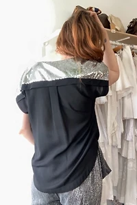 Black & Silver Sequin Shoulders Top Selected by The Curatorial Dept.