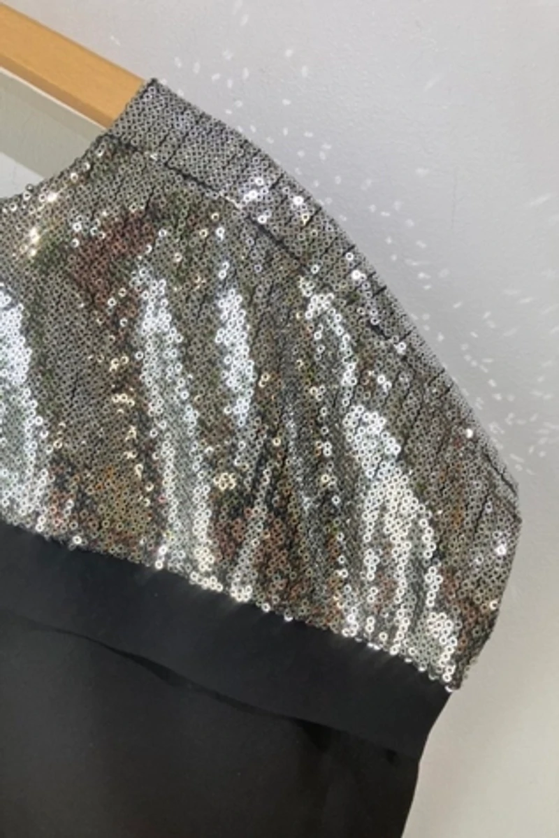 Black & Silver Sequin Shoulders Top Selected by The Curatorial Dept.