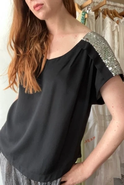 Black & Silver Sequin Shoulders Top Selected by The Curatorial Dept.