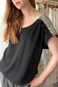 Black & Silver Sequin Shoulders Top Selected by The Curatorial Dept.