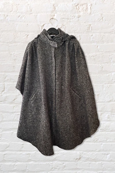1970s Wool Herringbone Hooded Poncho Selected By Ritual Vintage