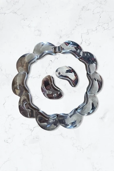 1980s Chunky Silver Modernist Choker And Clip Earrings Set Selected By Ritual Vintage