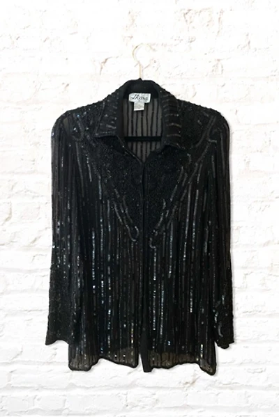 1980s Heavily Beaded Black Silk Blouse Selected By Ritual Vintage