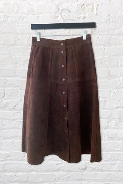 1970s Chocolate Suede Brass Snap Skirt Selected By Ritual Vintage