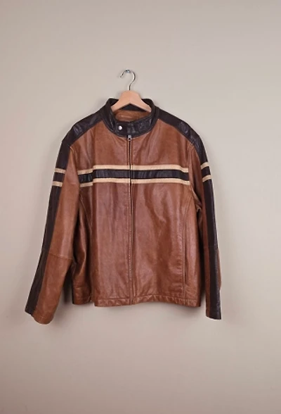Vintage Biker Leather Jacket with colorblock details (FP43) selected by The Igala NYC