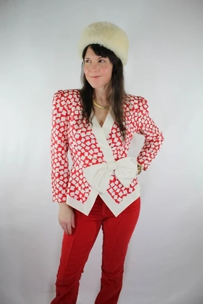 1980s Red Checkered Bow Blouse Selected By Moons + Junes Vintage