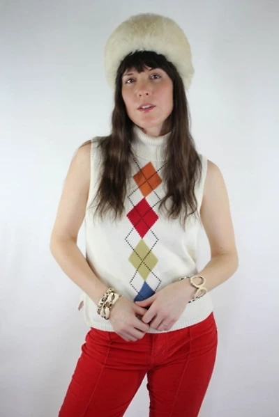 Vintage Argyle Sleeveless Turtleneck Sweater Selected By Moons + Junes Vintage