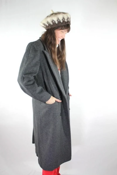 Vintage Grey Wool Trench Coat Selected By Moons + Junes Vintage