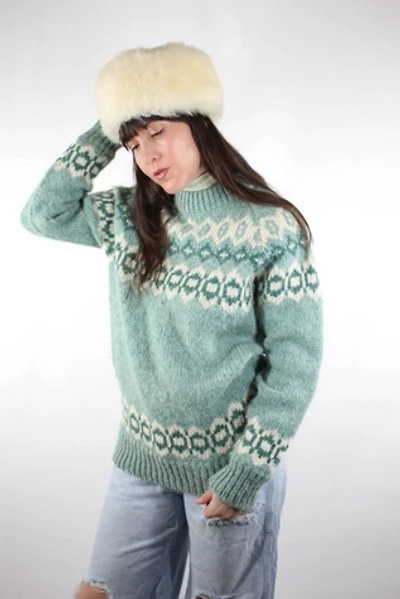 Vintage Icelandic Wool Seafoam Knit Sweater Selected By Moons + Junes Vintage