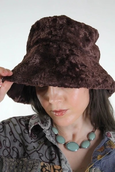 Vintage Brown Faux Fur Velvet Bucket Hat Selected By Moons + Junes Vintage