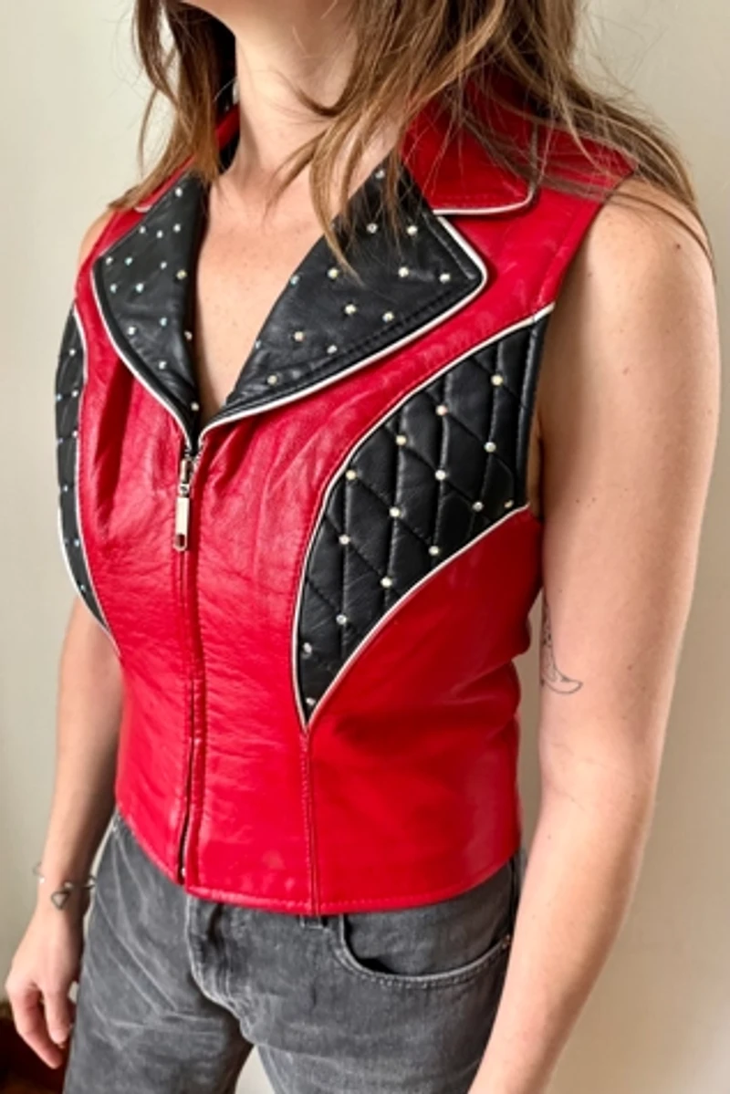 90's Jeweled Leather Vest Selected by Wax Plant
