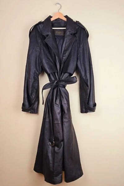 Vintage Leather Trench Coat with Belt (FP82) Selected By The Igala NYC