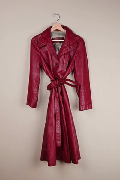 Vintage Burgundy Leather Trench Coat Selected By The Igala NYC