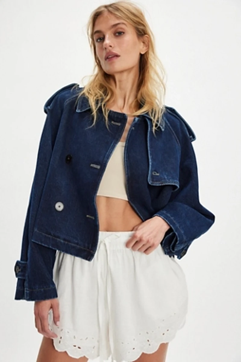Closed Cropped Denim Trench