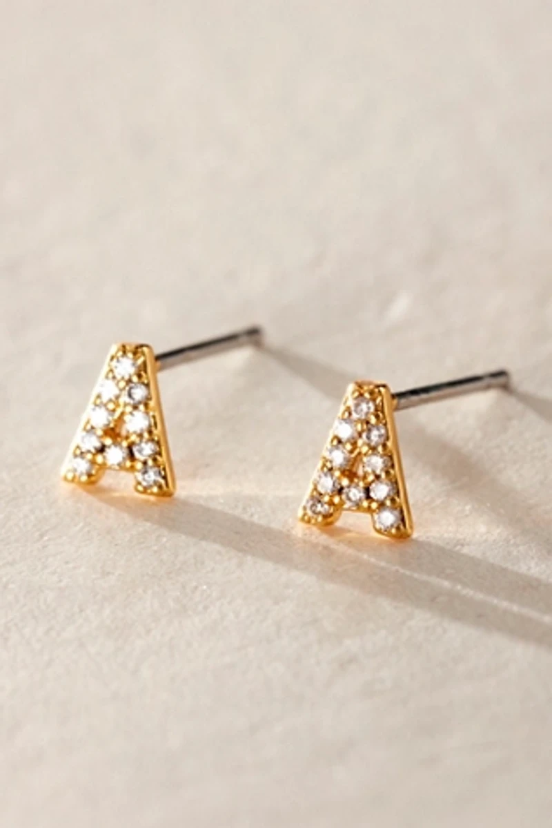 Brenda Grands Shiny Initial Stud Earrings