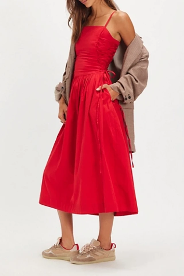 damson madder saffy short-sleeve midi dress Damson Madder Saffy Short-Sleeve Midi Dress
