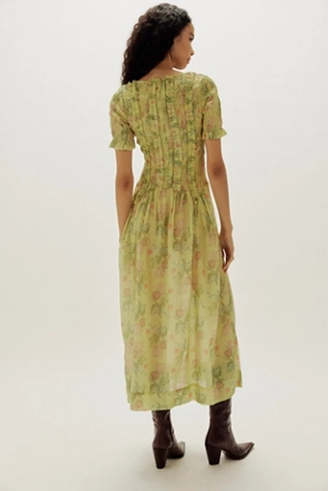 damson madder raphaela shirred midi dress Damson Madder x Anthropologie Raphaela Shirred Maxi Dress