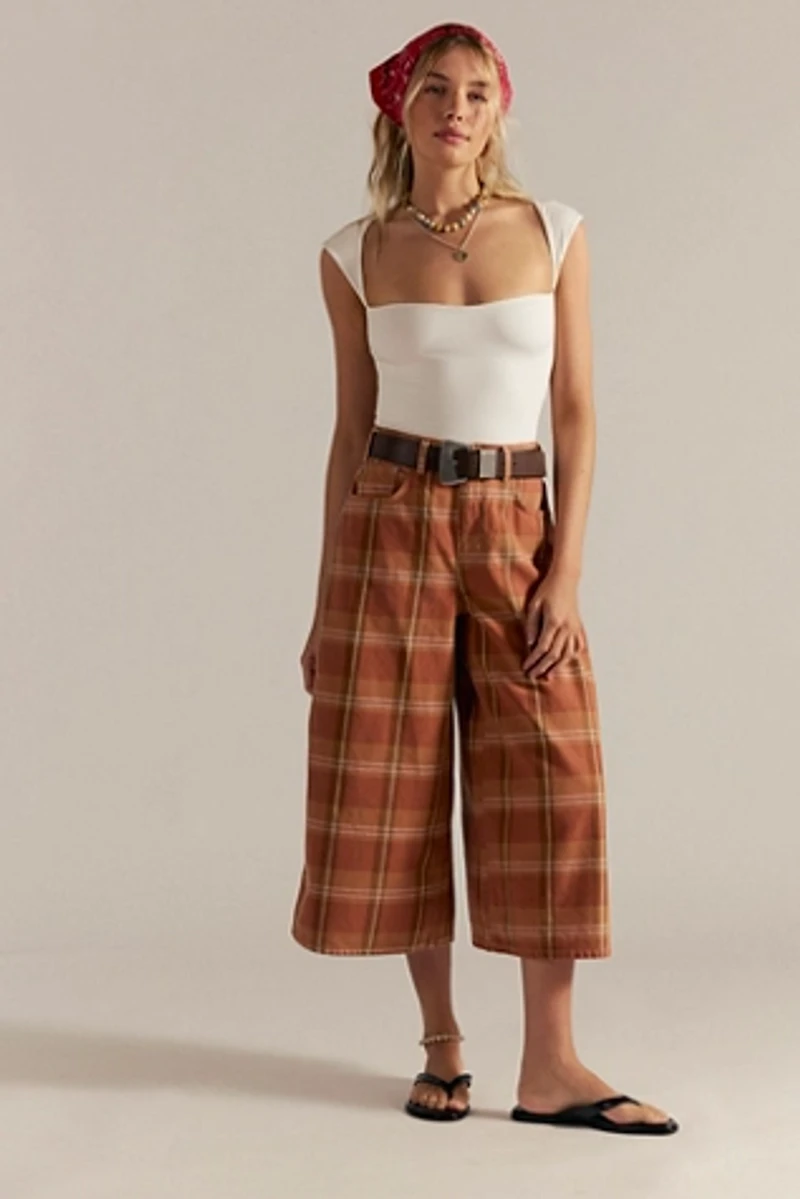 We The Free High Top Wide Crop Plaid Jeans
