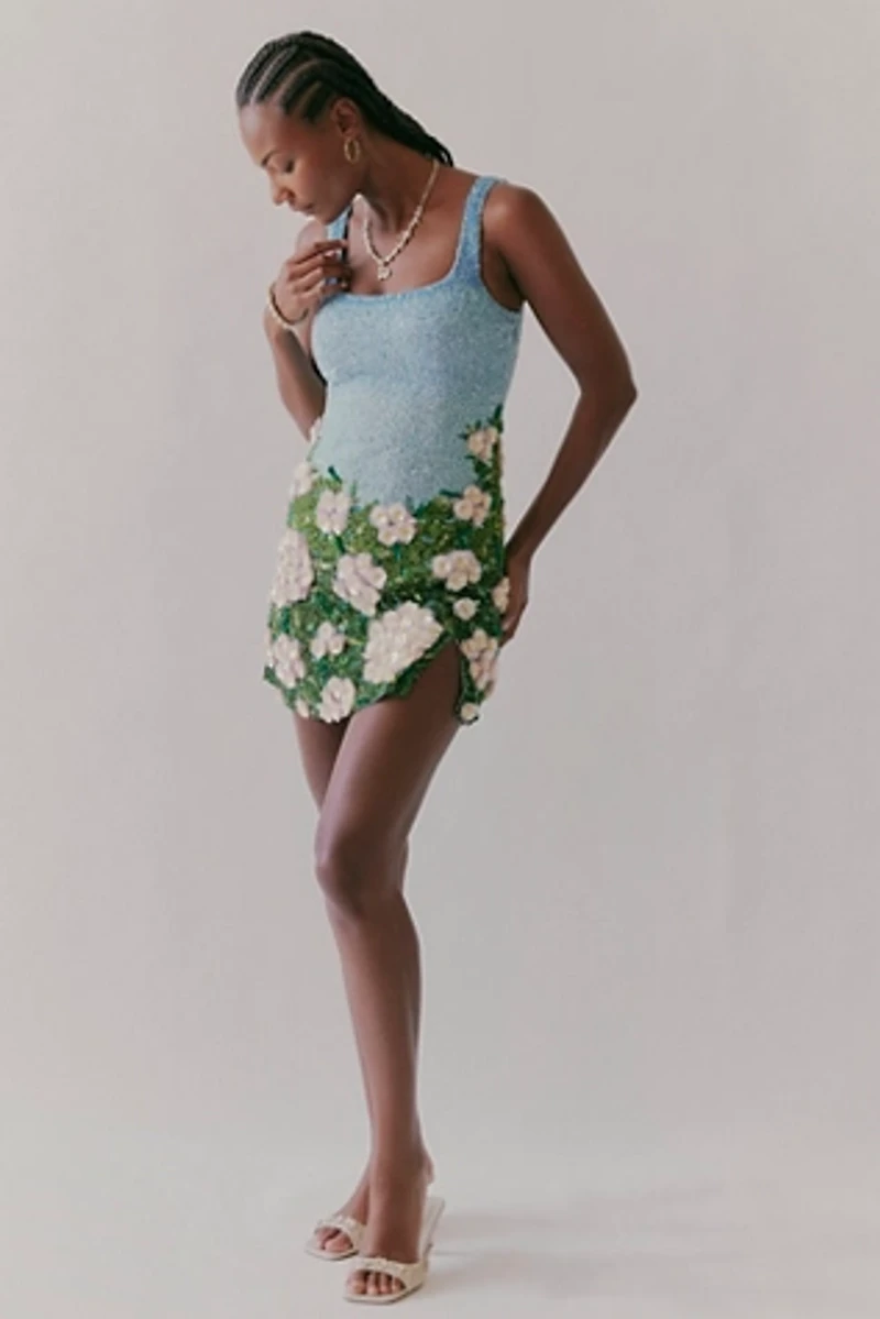 La Fuori Hydrangea Haven Embroidered Mini Dress