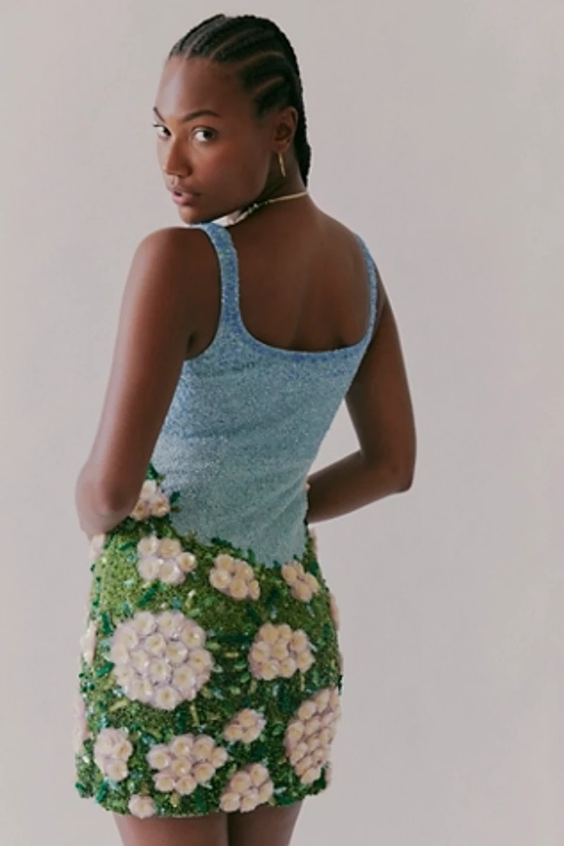 La Fuori Hydrangea Haven Embroidered Mini Dress