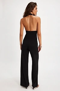 Norma Kamali Cross Halter Straight Leg Jumpsuit