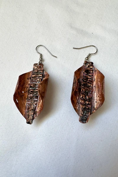 Vintage Hammered Copper Brutalist Earrings Selected by Cherry