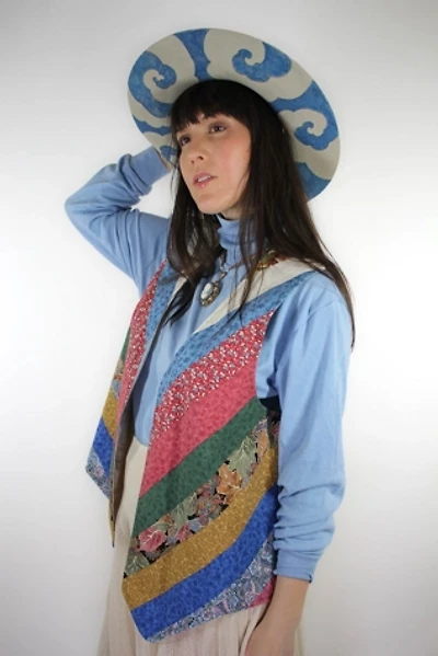 Handmade Vintage Striped Patchwork Quilt Vest Selected By Moons + Junes Vintage
