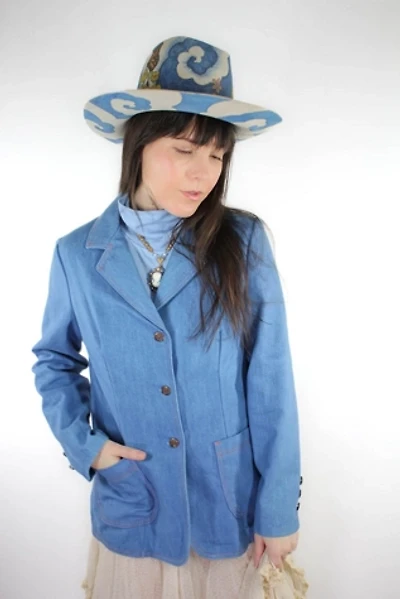 Vintage Denim Orange Stitched Blazer Jacket Selected By Moons + Junes Vintage