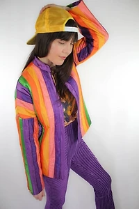 1960s Rainbow Striped Handmade Satin Vintage Jacket Selected By Moons + Junes Vintage