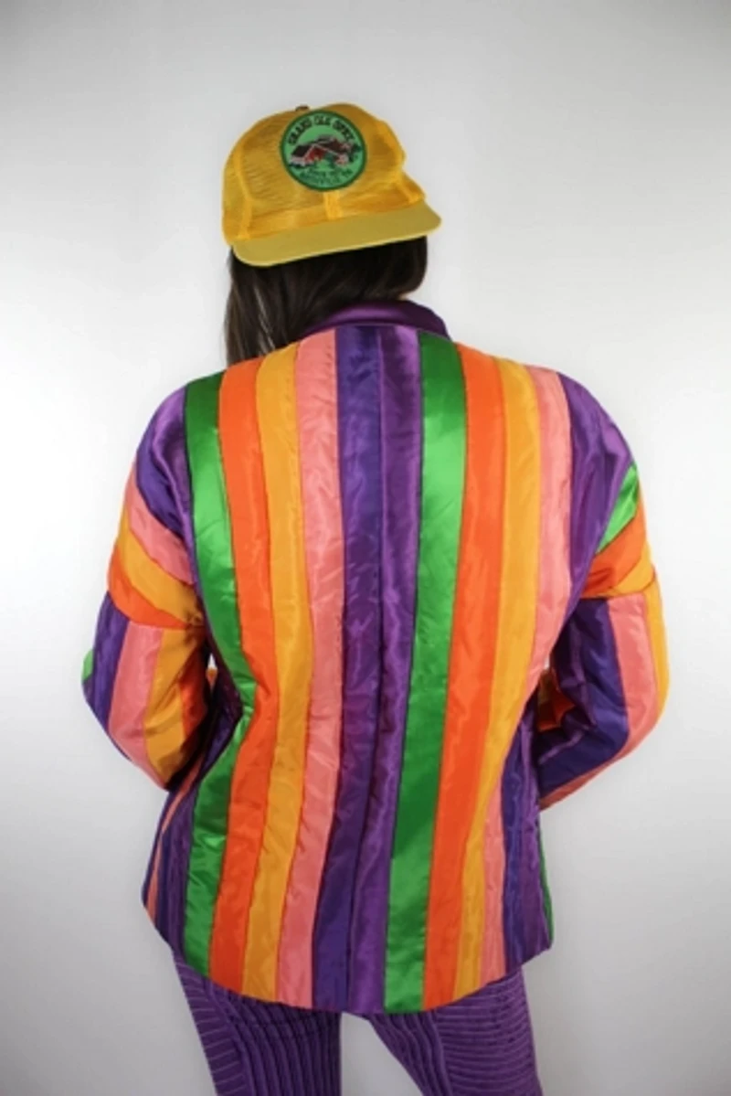 1960s Rainbow Striped Handmade Satin Vintage Jacket Selected By Moons + Junes Vintage