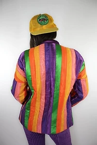 1960s Rainbow Striped Handmade Satin Vintage Jacket Selected By Moons + Junes Vintage