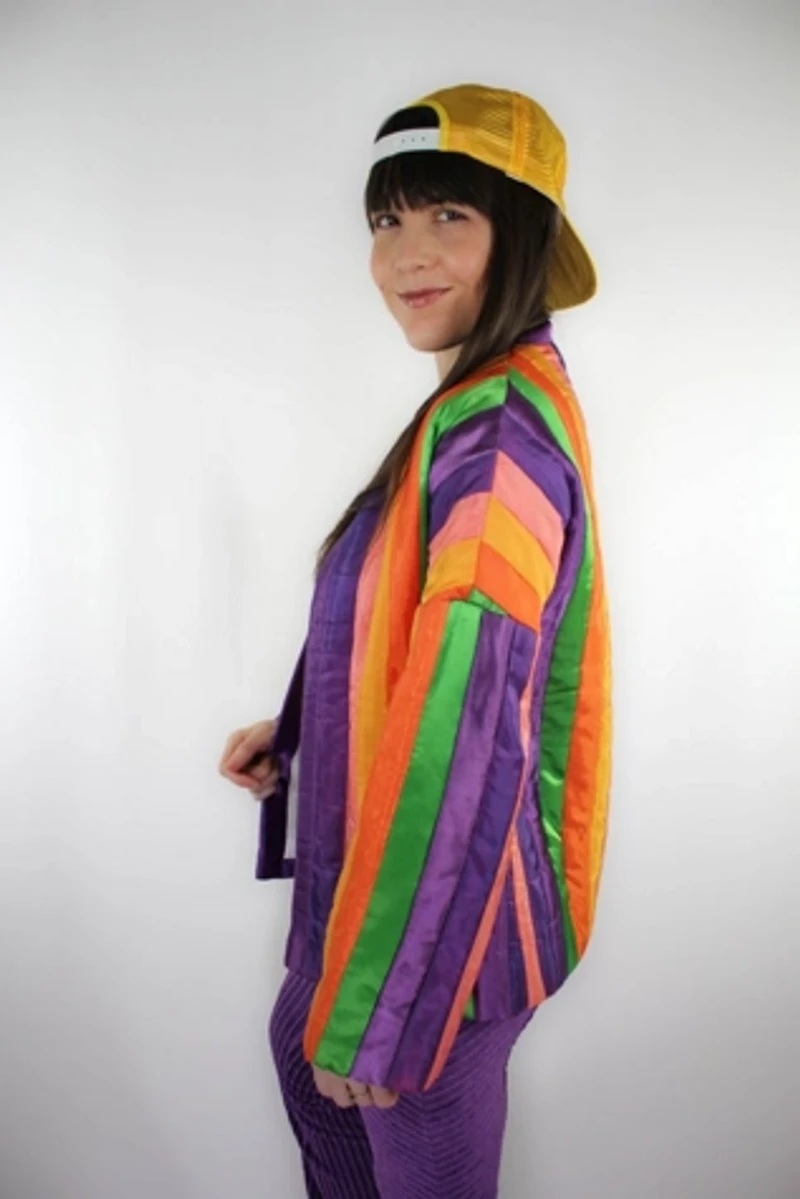 1960s Rainbow Striped Handmade Satin Vintage Jacket Selected By Moons + Junes Vintage