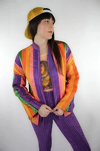 1960s Rainbow Striped Handmade Satin Vintage Jacket Selected By Moons + Junes Vintage