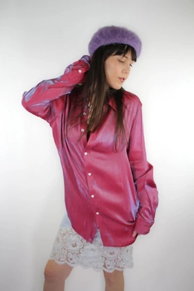 1990s Pink Iridescent Button Down Blouse Selected By Moons + Junes Vintage