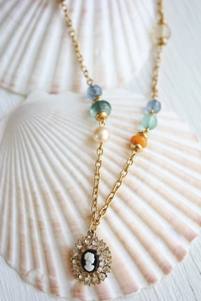 Vintage Cameo Pearl Gemstone Necklace Selected By Moons + Junes Vintage