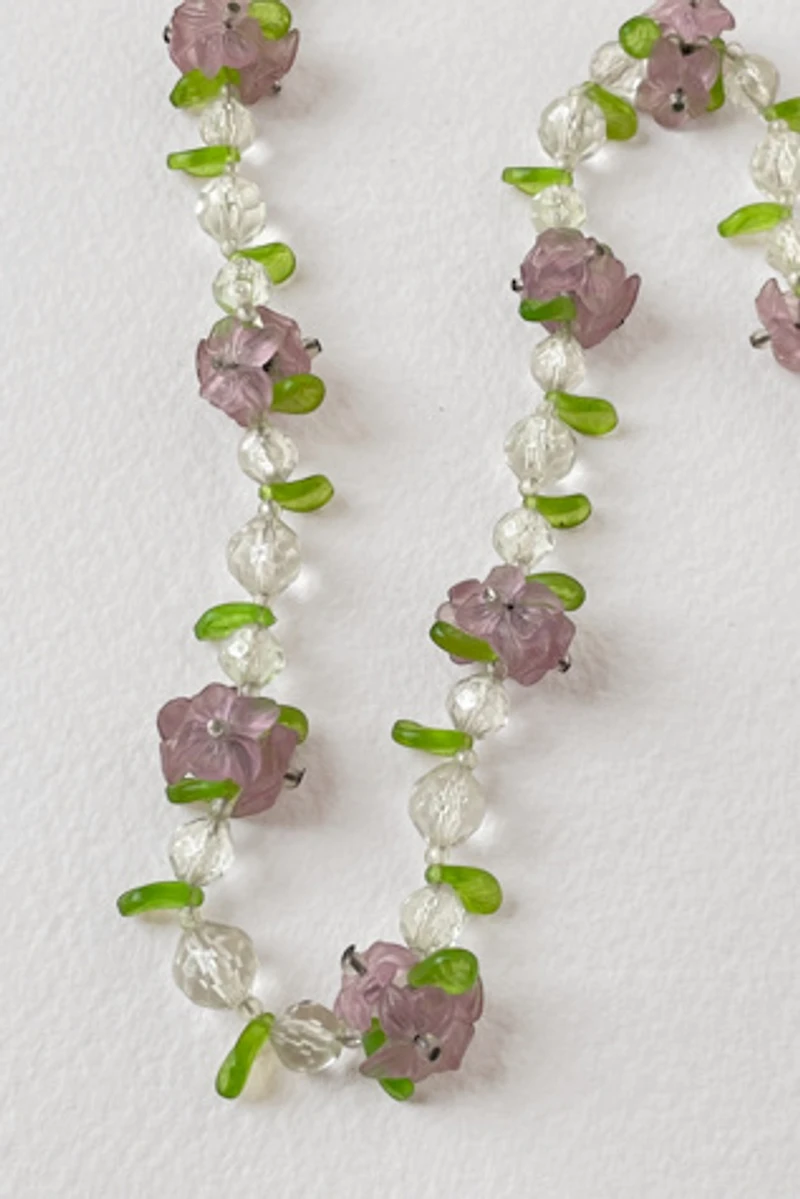 60s Mid-Century Lavender Flower Foliage Necklace Selected by MARMALADE