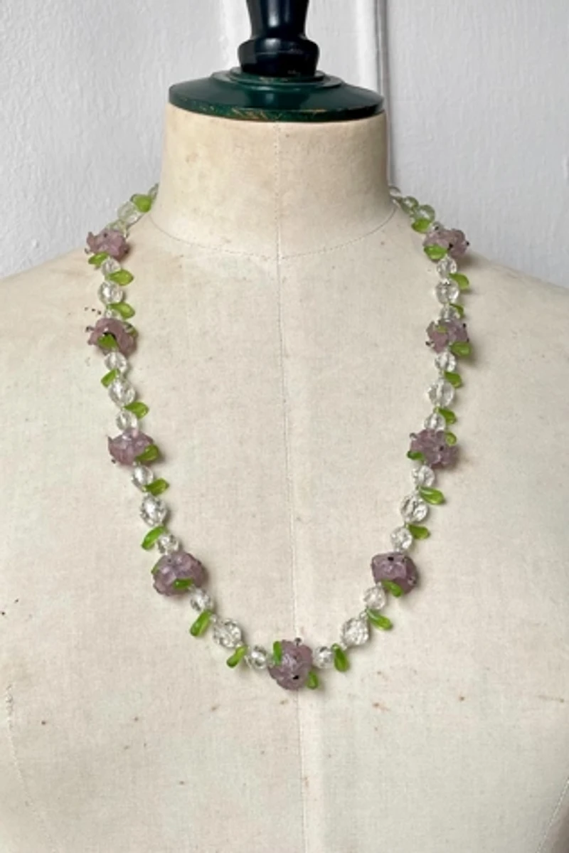 60s Mid-Century Lavender Flower Foliage Necklace Selected by MARMALADE