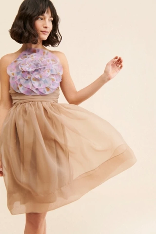 cynthia rowley tulle floral appliqu midi dress Cynthia Rowley