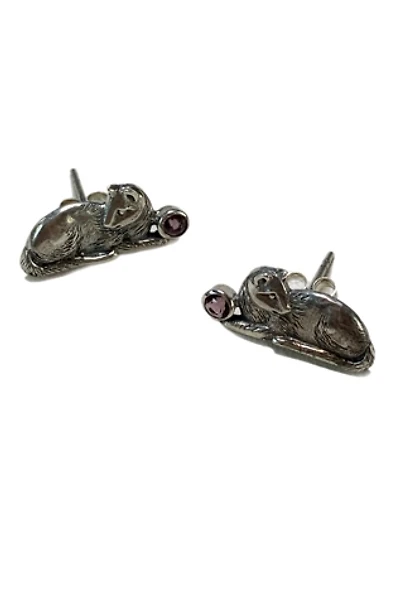 Vintage Sterling Silver Cat Earrings with Amethyst Selected by Lux Revival
