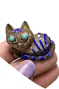 Antique Silver + Enamel Cheshire Cat Brooch Selected by Lux Revival