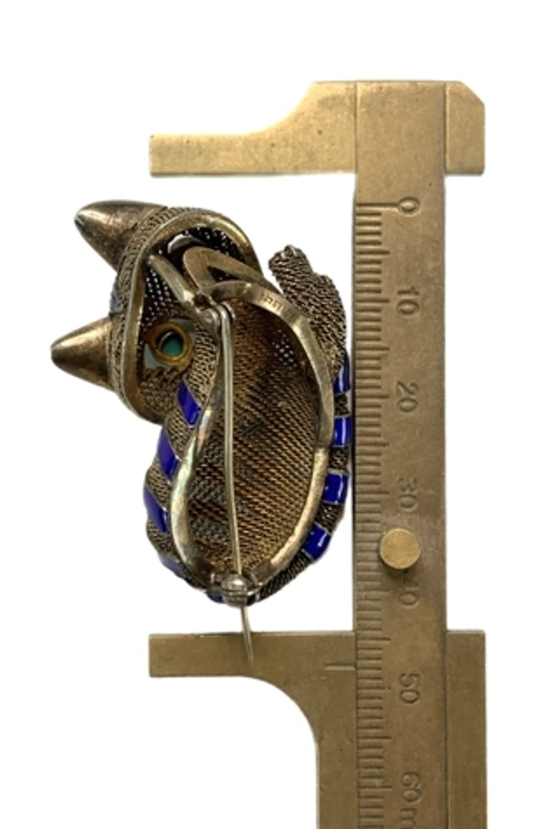 Antique Silver + Enamel Cheshire Cat Brooch Selected by Lux Revival