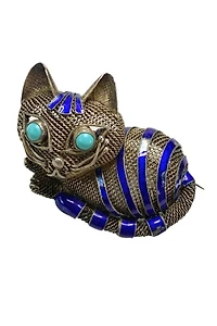 Antique Silver + Enamel Cheshire Cat Brooch Selected by Lux Revival