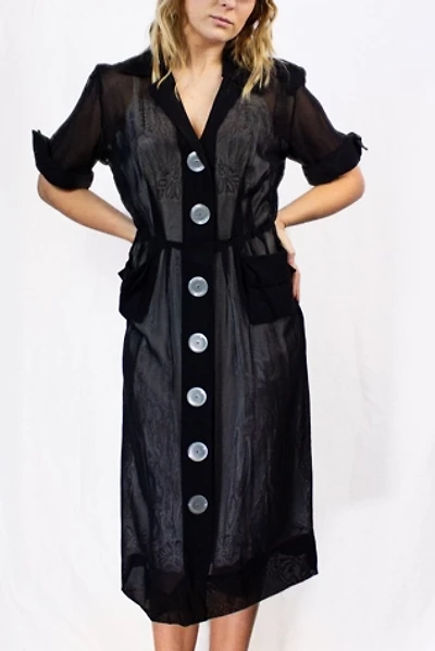 Vintage 40s Sheer Black Mesh Dress Selected by Black Shag Vintage