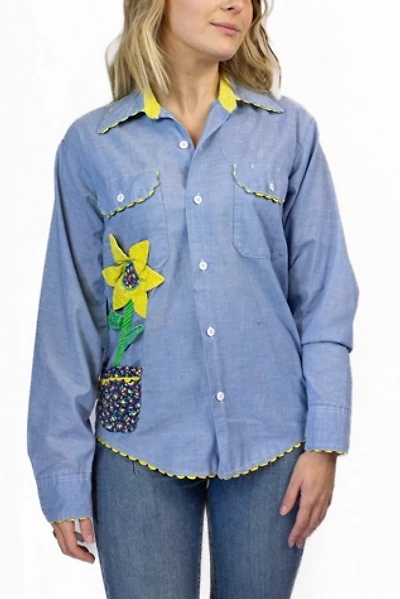 Vintage 70s Chambray Flower Button Up Shirt Selected by Black Shag Vintage