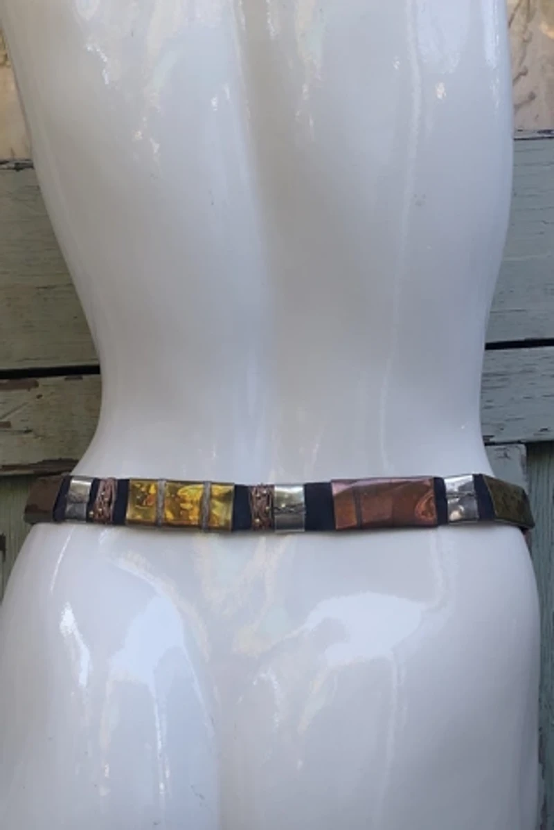Artisan Metal and Stone Leather Belt Selected by Garbage Soup